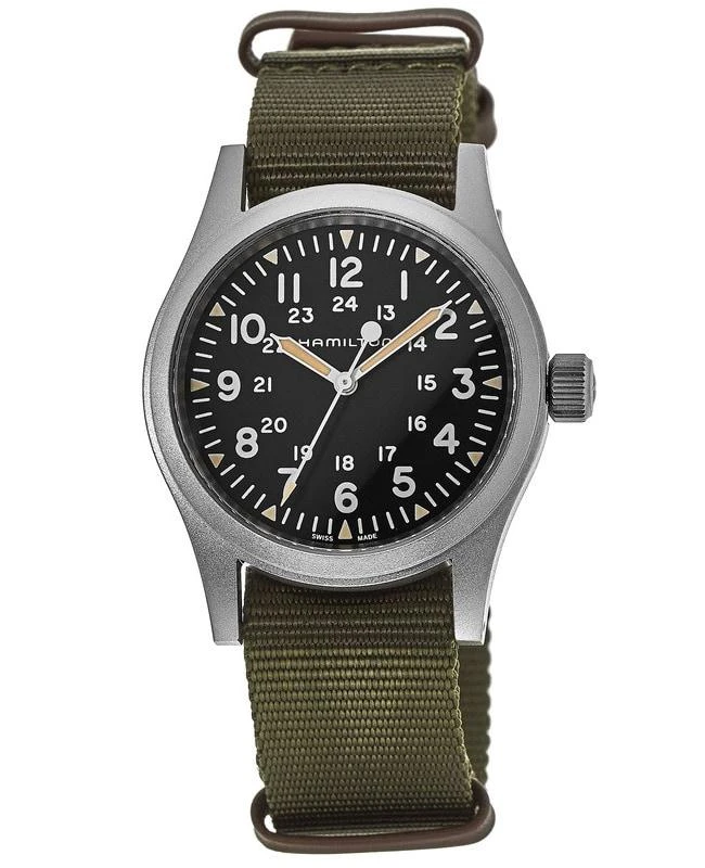 商品Hamilton|Hamilton Khaki Field Mechanical Manual Winding Black Dial Green Dial Men's Watch H69439931,价格¥3613,第1张图片