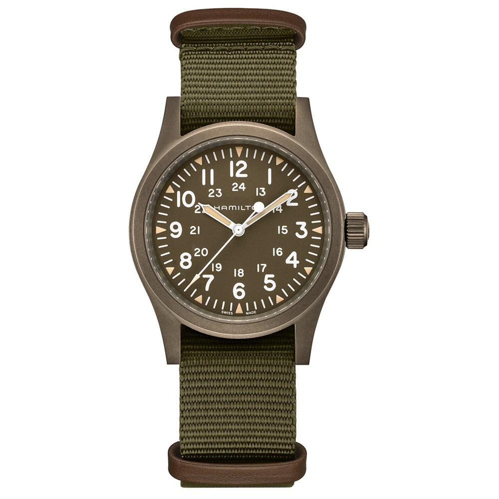 Men's Swiss Mechanical Khaki Field Green Fabric Strap Watch 38mm商品第1张图片规格展示