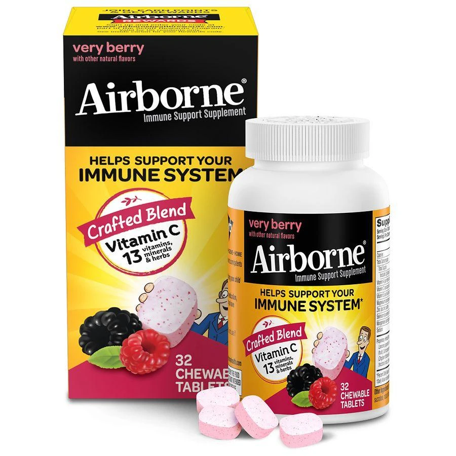 商品Airborne|Chewable Tablets, 1000mg of Vitamin C, Immune Support Supplement Very Berry,价格¥81,第1张图片详细描述