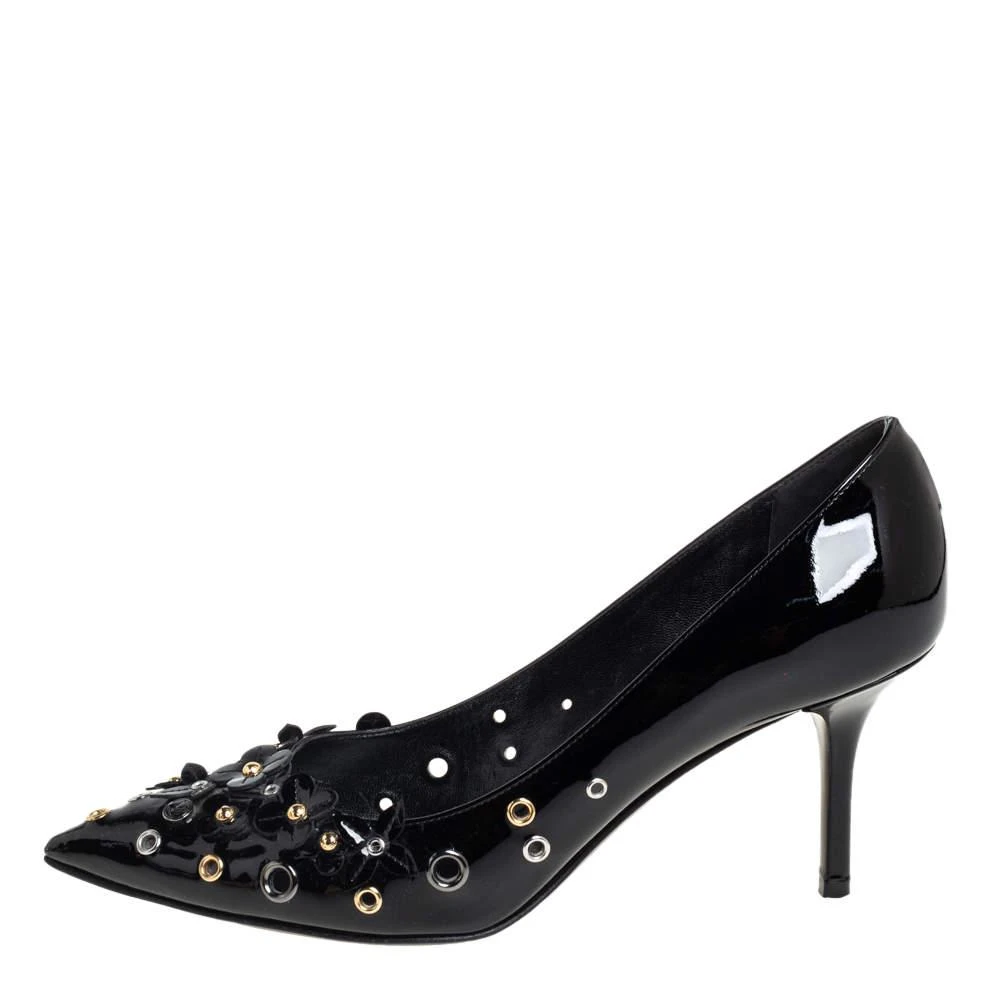 商品[二手商品] Louis Vuitton|Louis Vuitton Black Patent Leather Applique Embellished Pointed Toe Pumps Size 39.5,价格¥2457,第2张图片详细描述