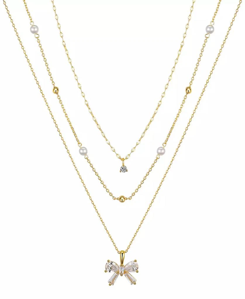 商品Unwritten|Cubic Zirconia and Mother of Pearl Bow Layered Pendant Necklace Set,价格¥136,第1张图片