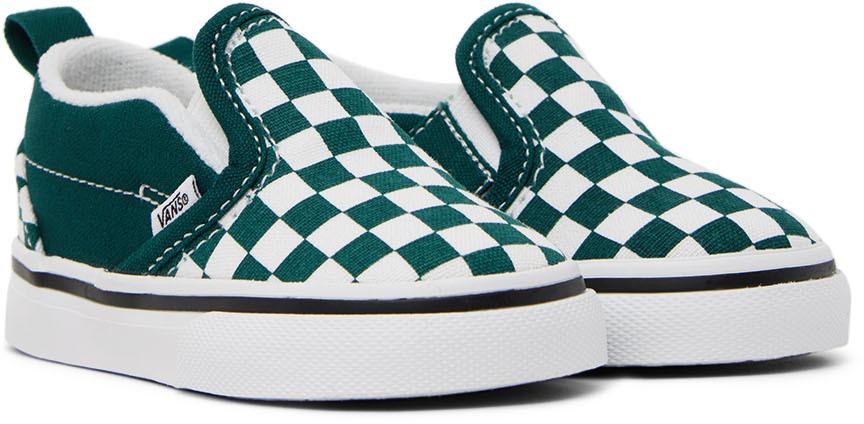 Baby Green & White Checkerboard Slip-On V Sneakers商品第4张图片规格展示