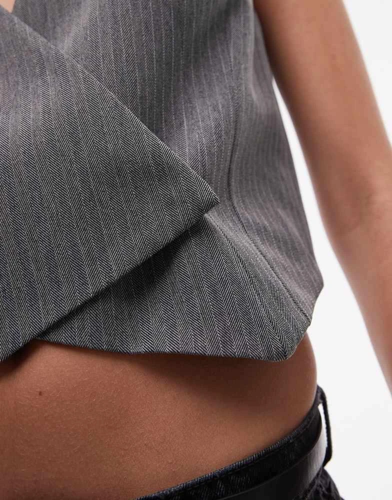 商品Topshop|Topshop asymmetric wrap waistcoat in charcoal,价格¥82,第3张图片详细描述