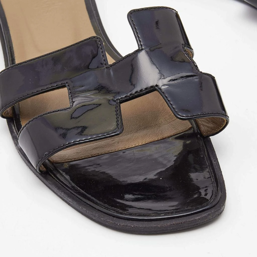 Hermes Black Patent Leather Oran Flat Slides Size 41 商品