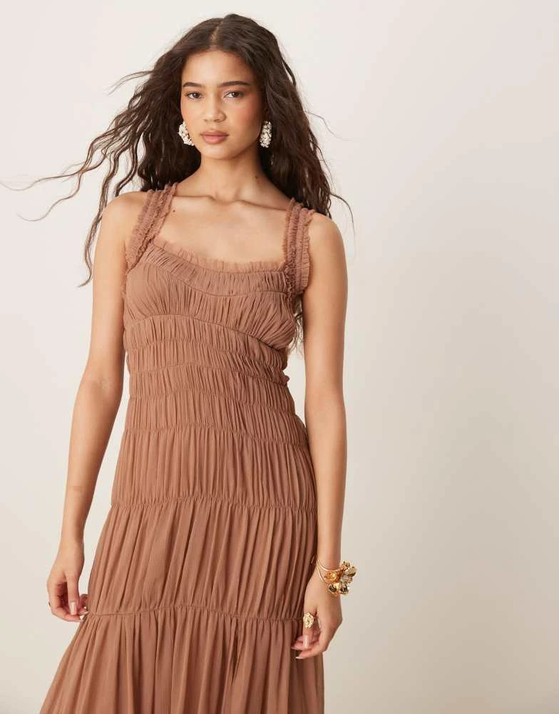 商品ASOS|ASOS DESIGN shirred tiered ruffle trim maxi dress in mauve,价格¥682,第2张图片详细描述