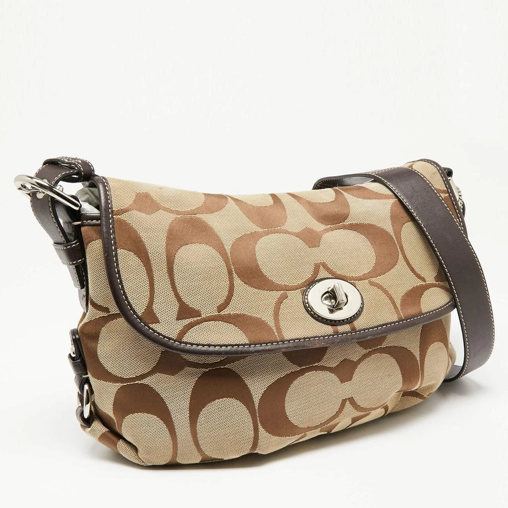 商品[二手商品] Coach|Coach Beige/Dark Brown Signature Canvas and Leather Turnlock Flap Crossbody Bag,价格¥977,第3张图片详细描述