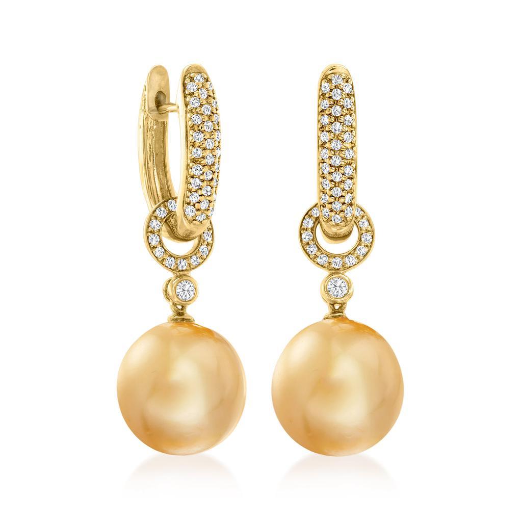 商品Ross-Simons|Ross-Simons 12-13mm Golden Cultured South Sea Pearl and . Diamond Hoop Drop Earrings in 18kt Yellow Gold,价格¥21462,第5张图片详细描述