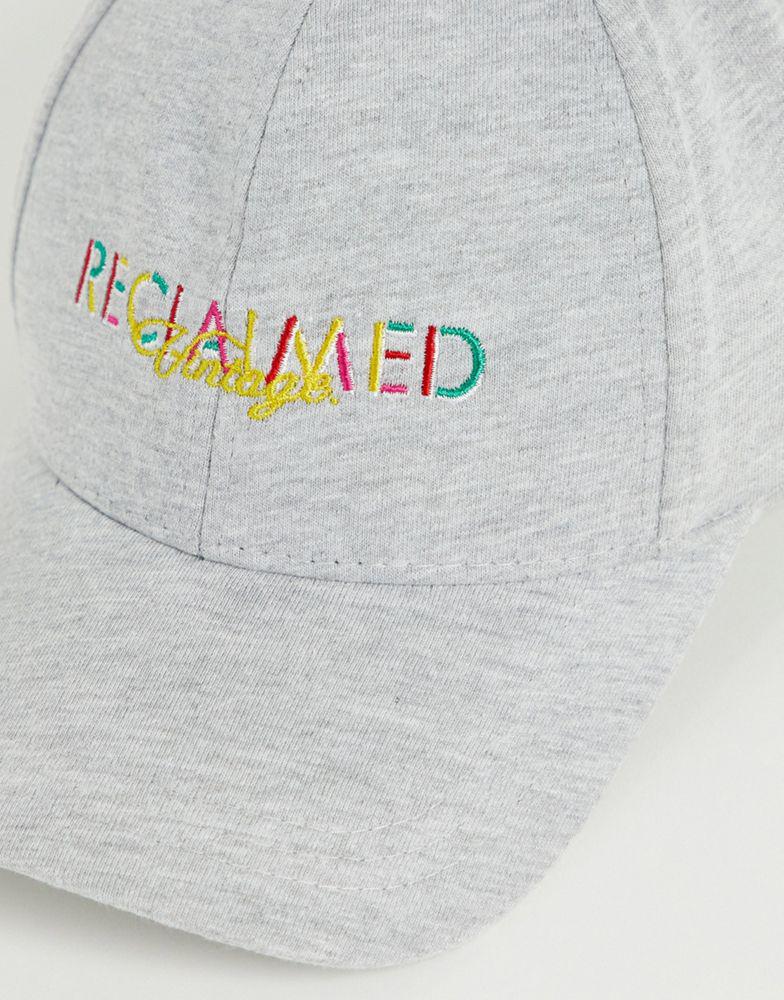 Reclaimed Vintage inspired unisex cap in grey marl with rainbow logo商品第3张图片规格展示