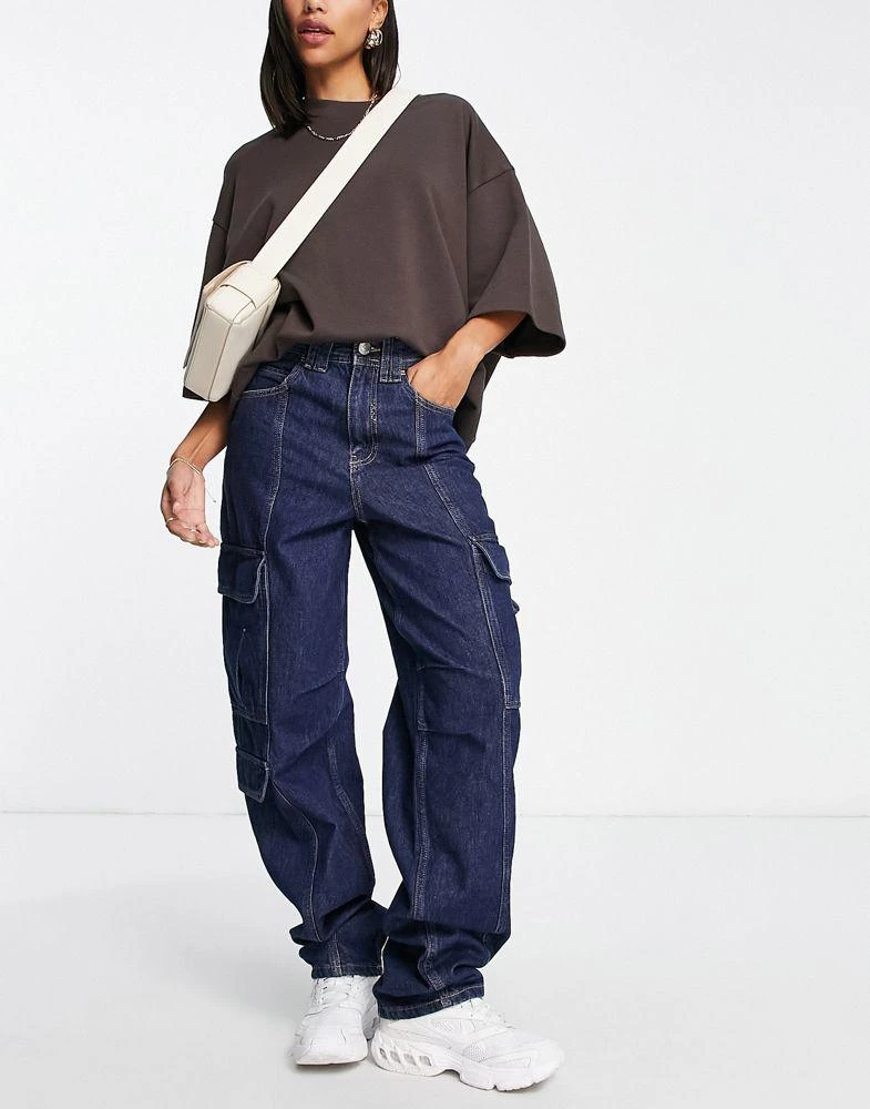 商品River Island|River Island wide leg cargo denim jean in dark blue,价格¥326,第1张图片