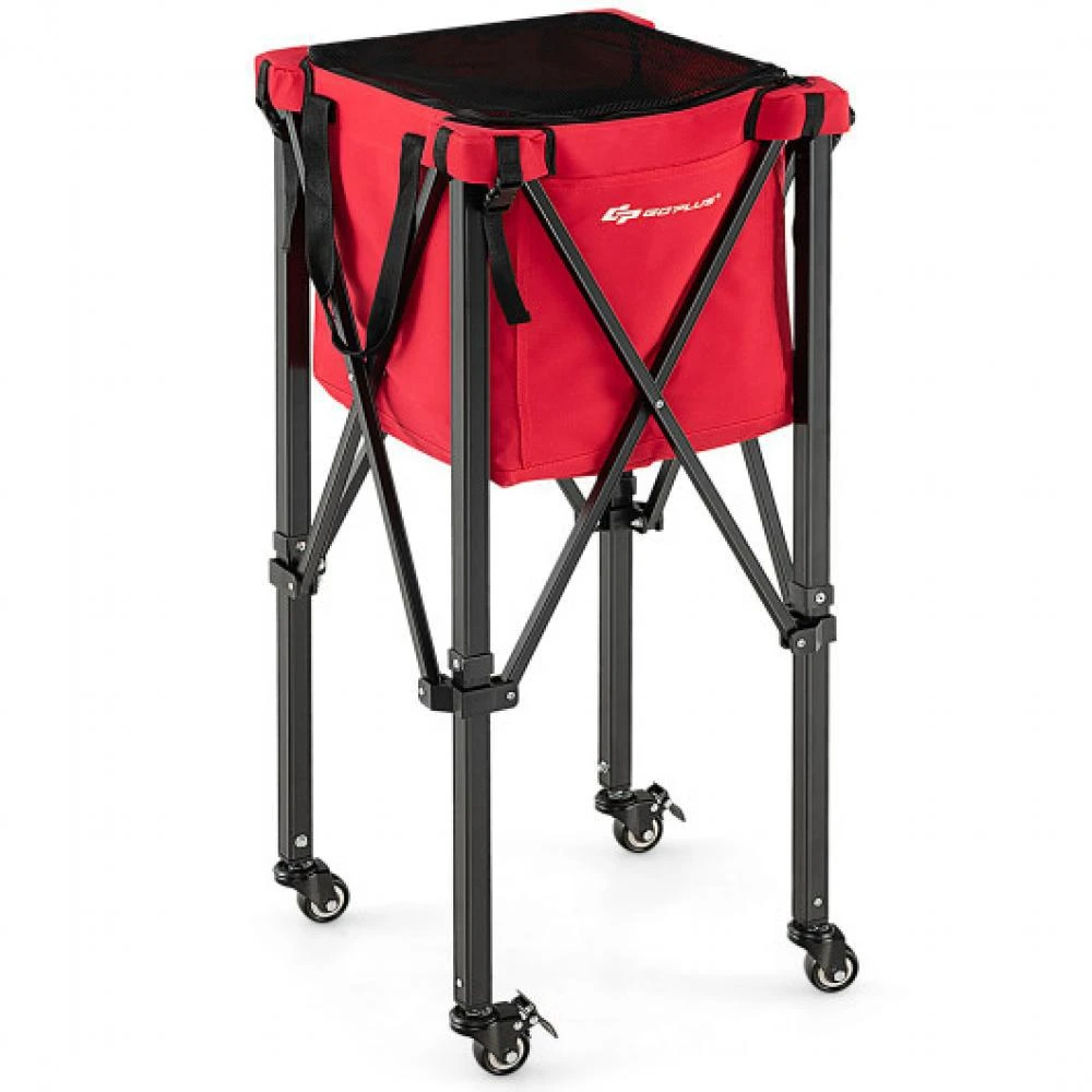 商品Hivvago|Lightweight Foldable Tennis Ball Teaching Cart with Wheels and Removable Bag-Red,价格¥664,第4张图片详细描述