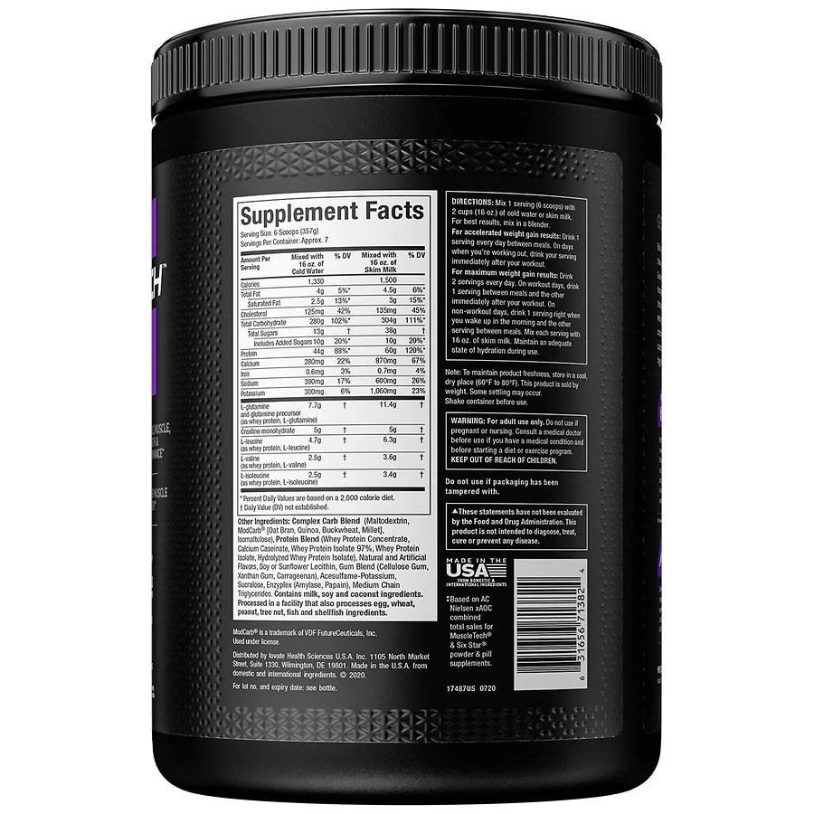 商品Muscle Tech|100% Mass Gainer, Milkshake Vanilla,价格¥251,第3张图片详细描述