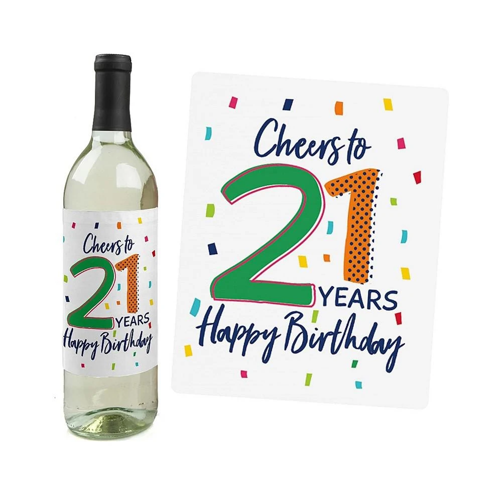 商品Big Dot of Happiness|21st Birthday - Cheerful Happy Birthday Decor - Wine Bottle Label Stickers 4 Ct,价格¥82,第2张图片详细描述