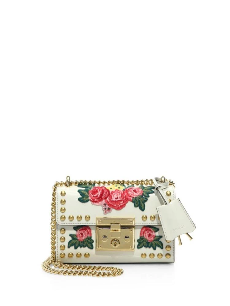 商品Gucci|Padlock Floral-Embroidered Studded Leather Chain Shoulder Bag,价格¥20238,第1张图片