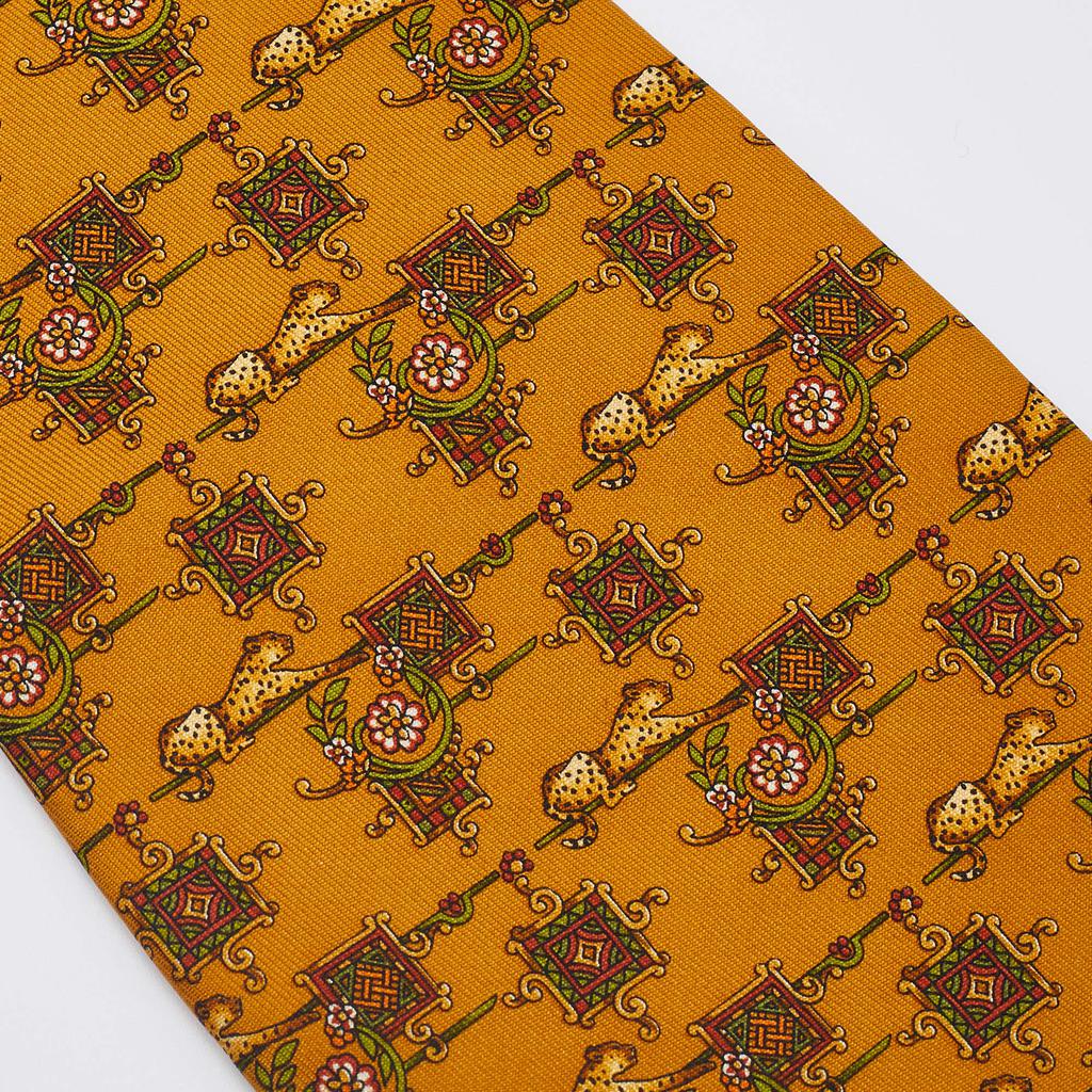 Salvatore Ferragamo Mustard Yellow Animal Print Silk Tie商品第2张图片规格展示