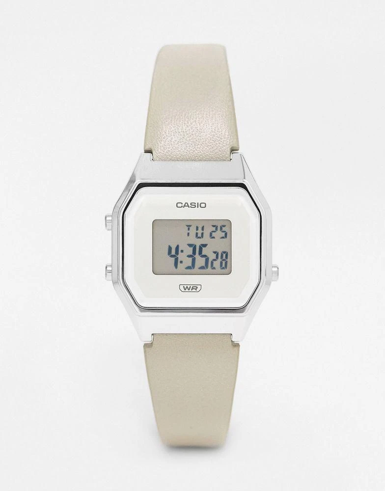 商品Casio|Casio LA680 beige leather band watch in silver,价格¥348,第1张图片