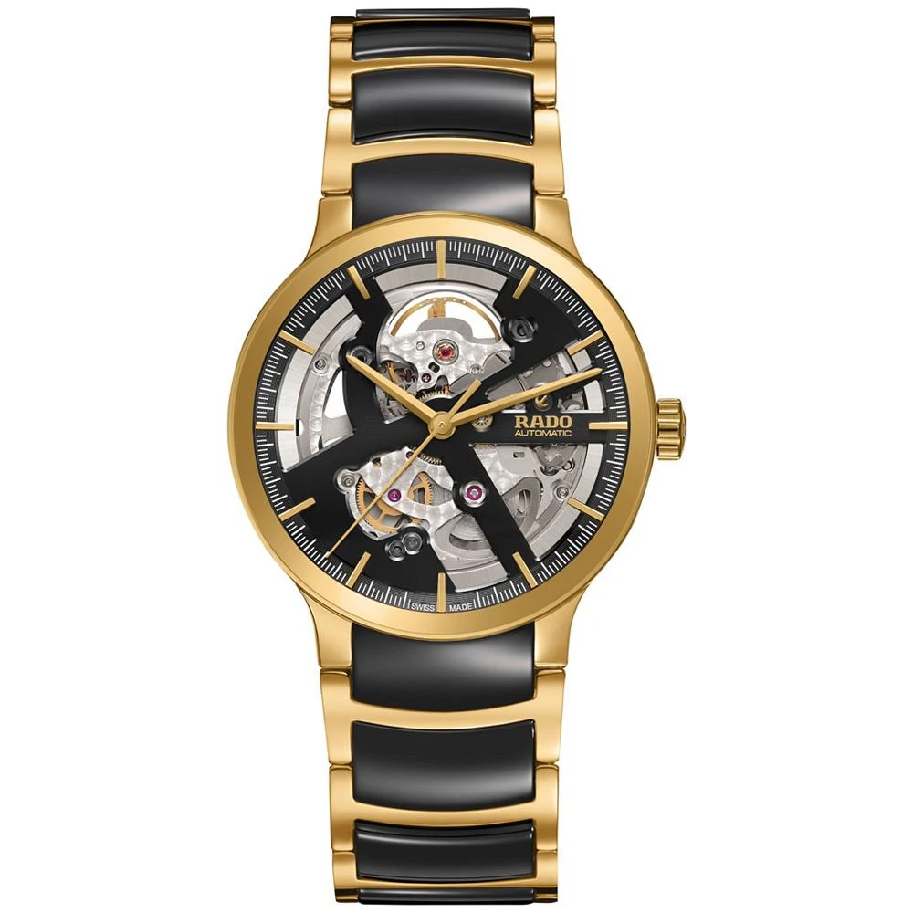 商品Rado|Men's Swiss Automatic Centrix Open Heart Black Ceramic and Gold-Tone Stainless Steel Bracelet Watch 38mm R30180162,价格¥17271,第1张图片