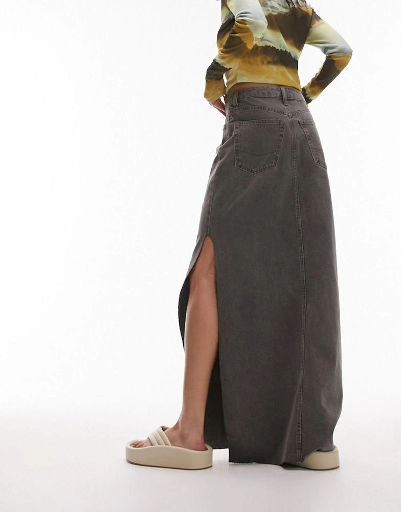 商品Topshop|Topshop denim thigh split maxi skirt in grey,价格¥100,第2张图片详细描述