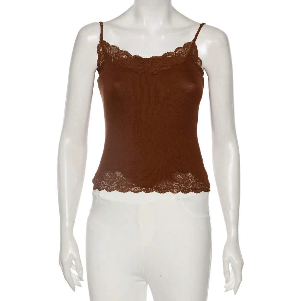 商品[二手商品] Ralph Lauren|Ralph Lauren Brown Knit Lace Detailed Sleeveless Camisole S,价格¥854,第1张图片
