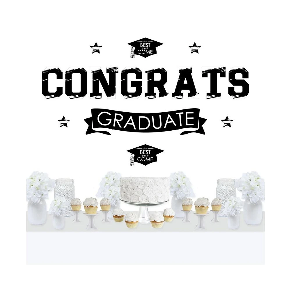 商品Big Dot of Happiness|Black & White Grad Best is Yet to Come Peel & Stick Wall Decals Backdrop,价格¥261,第1张图片