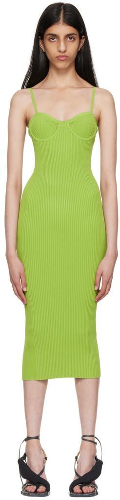 商品Helmut Lang|Green Eyelet Bra Midi Dress,价格¥2927,第1张图片