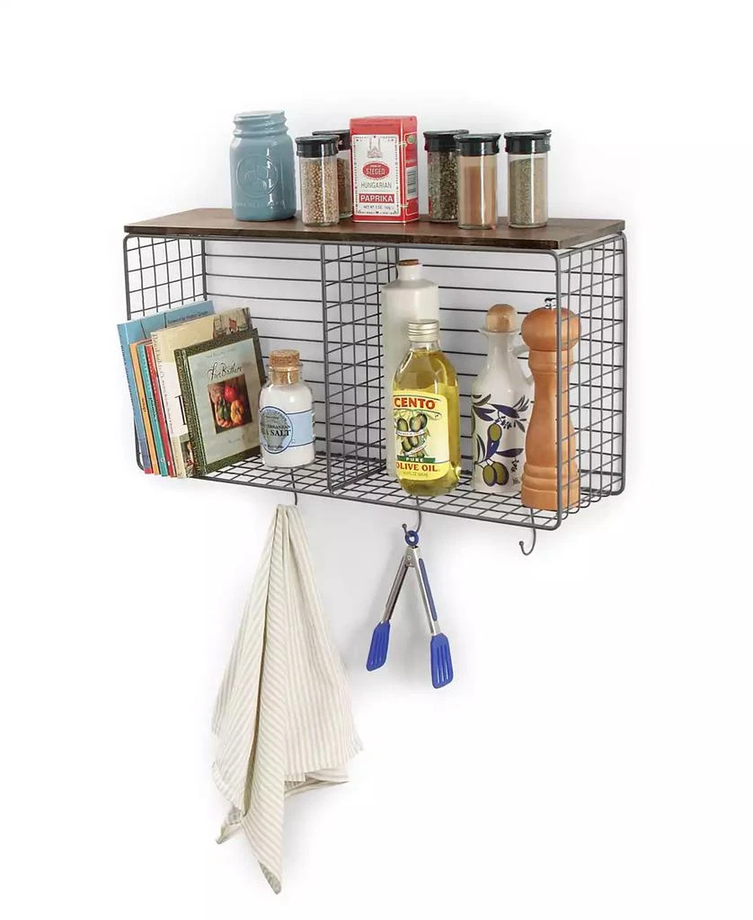 Vintage-like Living Wall Mount Cube Hook Station with Wood Shelf 商品