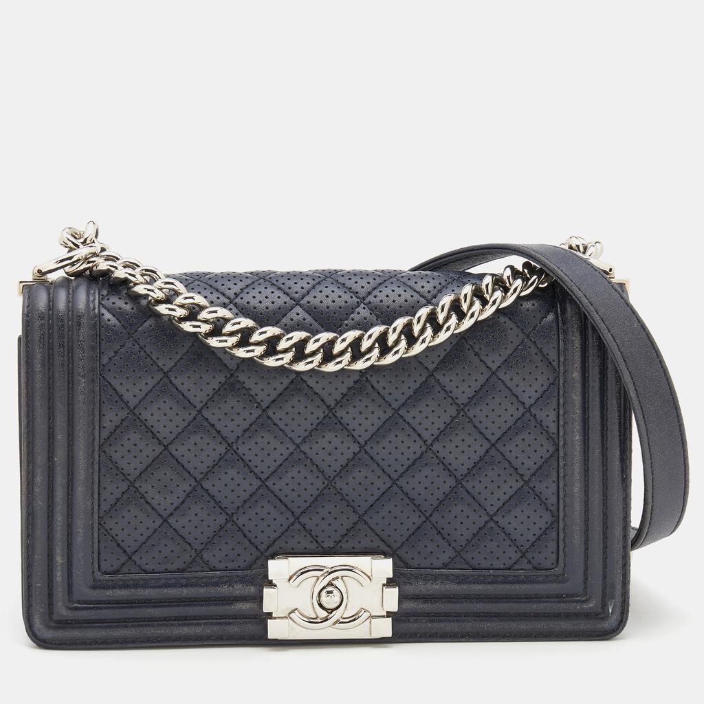 商品[二手商品] Chanel|Chanel Blue Quilted Perforated Leather Medium Boy Flap Bag,价格¥27056,第1张图片