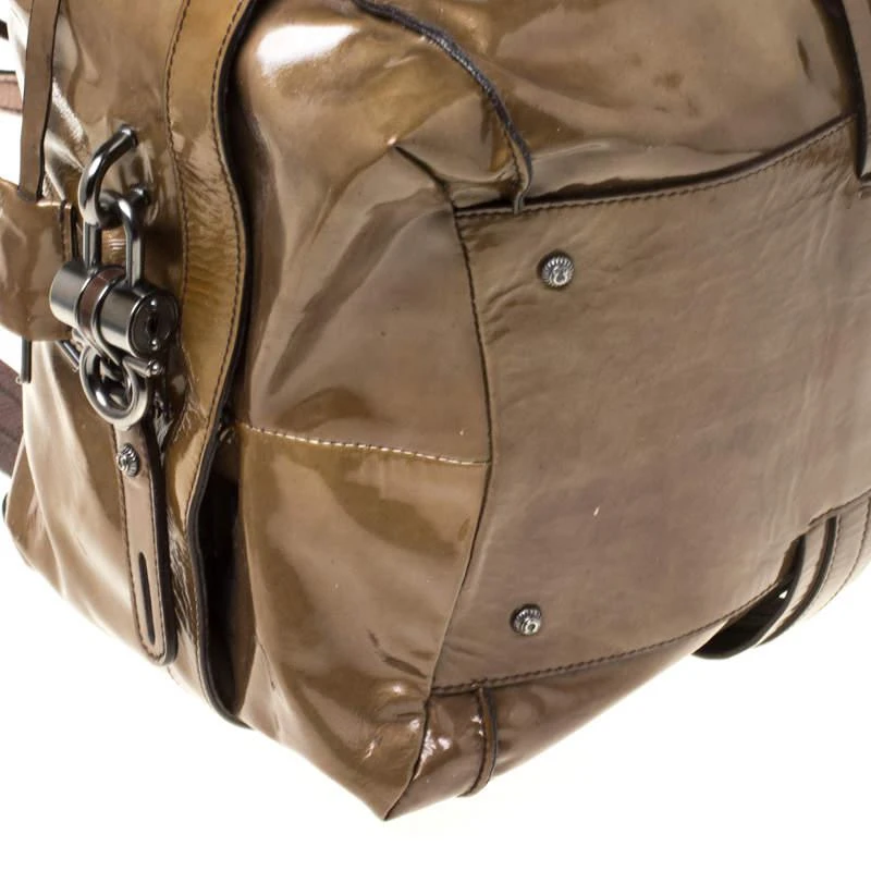 Salvatore Ferragamo Olive Green Patent Leather Satchel 商品