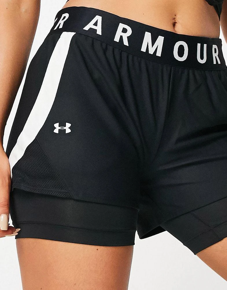 商品Under Armour|Under Armour Training Play Up 2 in 1 shorts in black and white,价格¥168,第3张图片详细描述