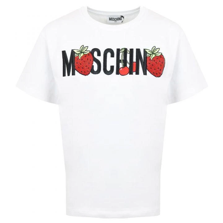 商品Moschino|White Fruit Logo Maxi T Shirt,价格¥389,第1张图片