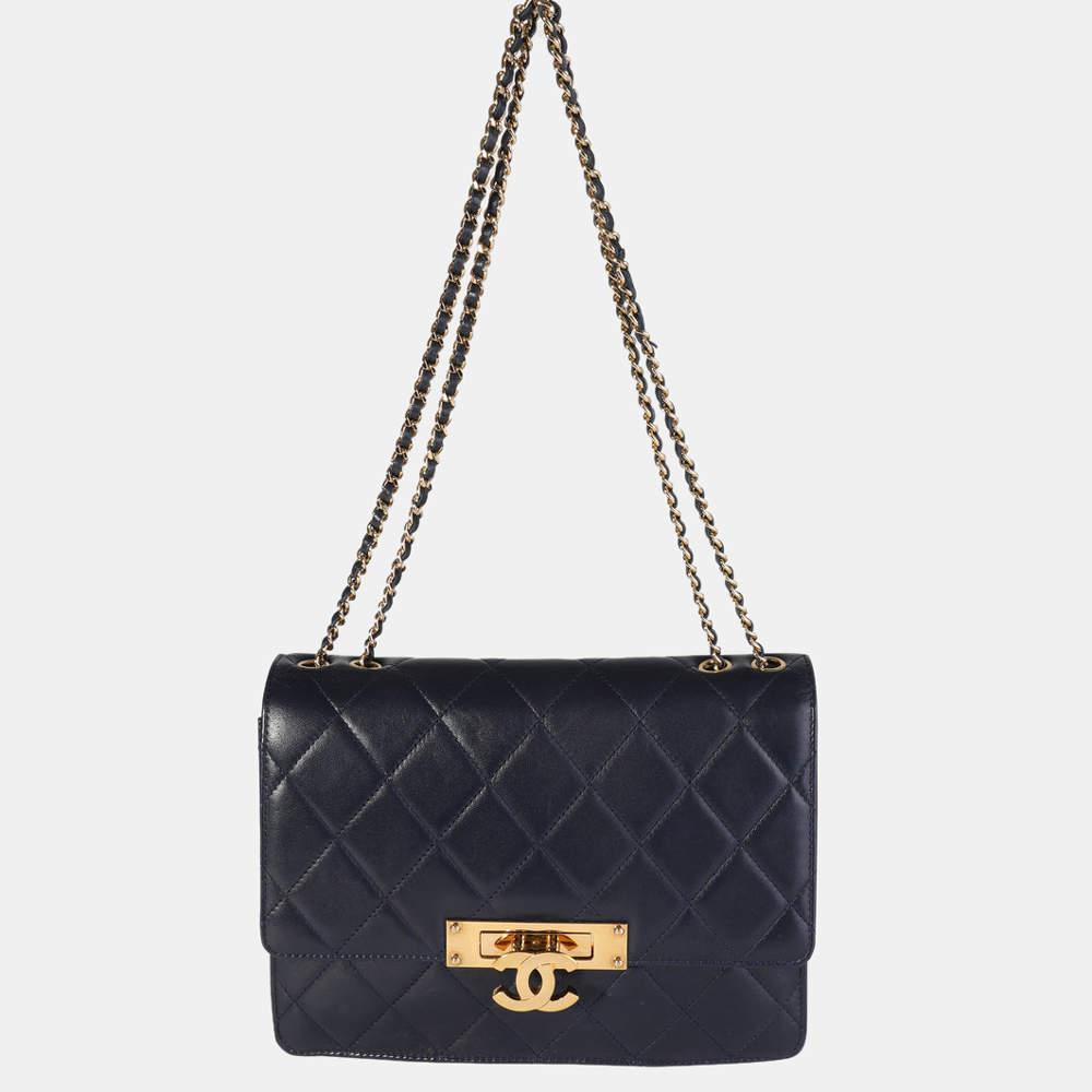 Chanel Navy Quilted Leather Lambskin Medium Golden Class Flap Shoulder Bag商品第6张图片规格展示