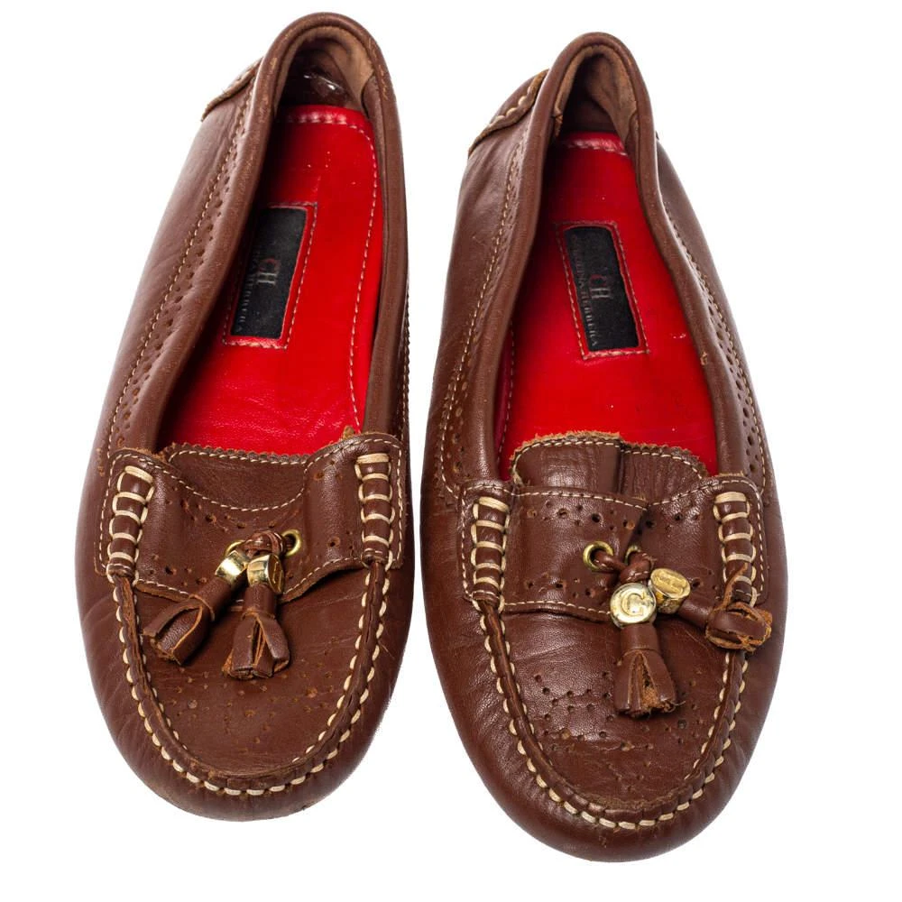 商品[二手商品] Carolina Herrera|CH Carolina Herrera Brown Perforated Leather Fringe Loafer Size 36,价格¥807,第3张图片详细描述