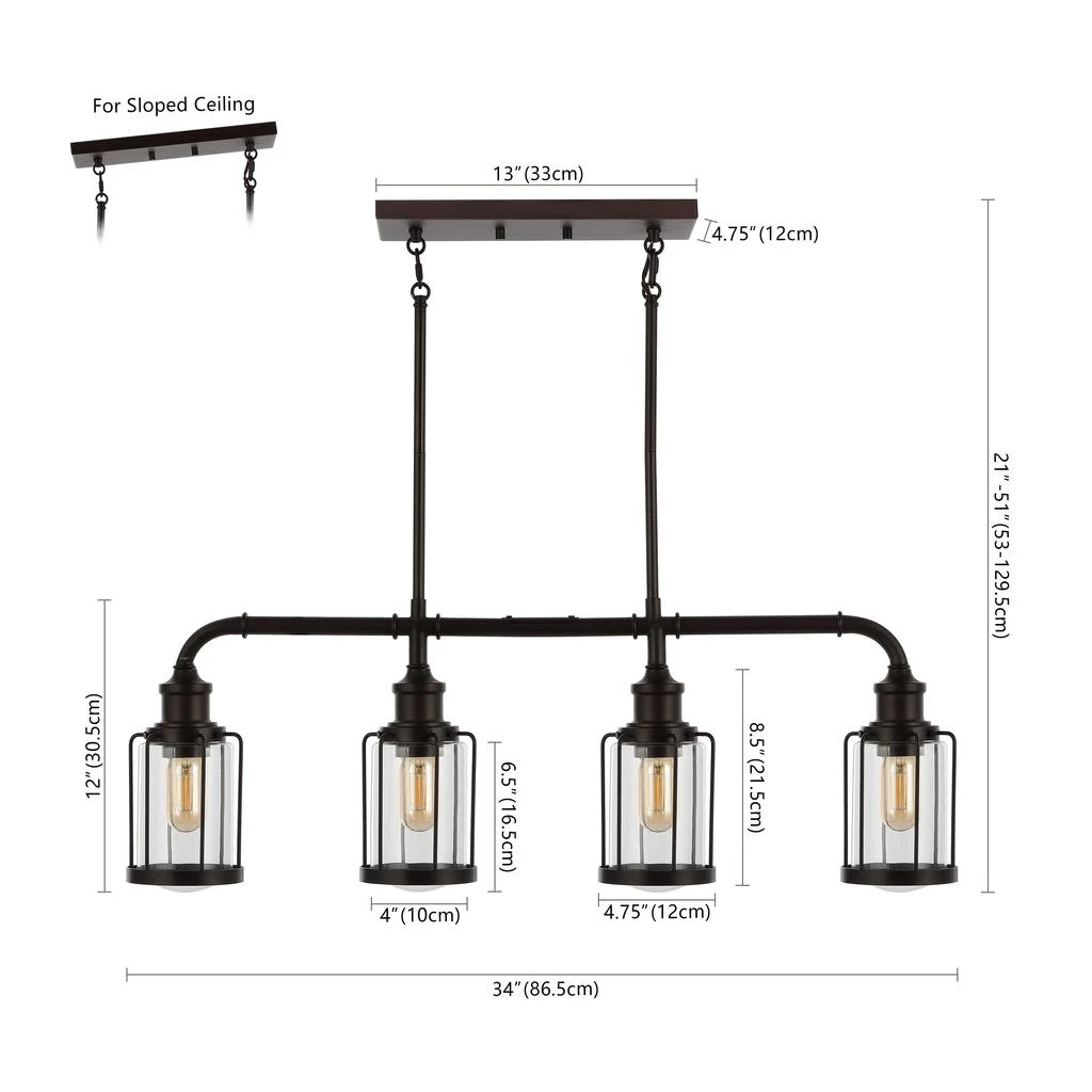 商品JONATHAN Y|Abbott 34" 4-Light Farmhouse Industrial Iron/Glass Linear LED Pendant,价格¥1278,第5张图片详细描述