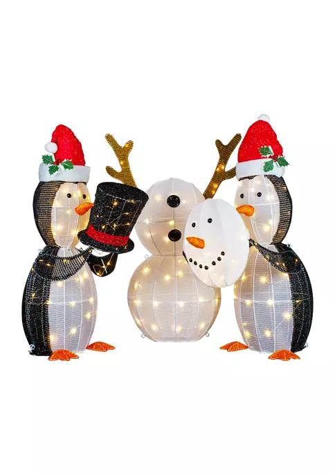 Set of 3 LED Lighted Penguins Building Snowman Outdoor Christmas Decoration 35Inch商品第1张图片规格展示