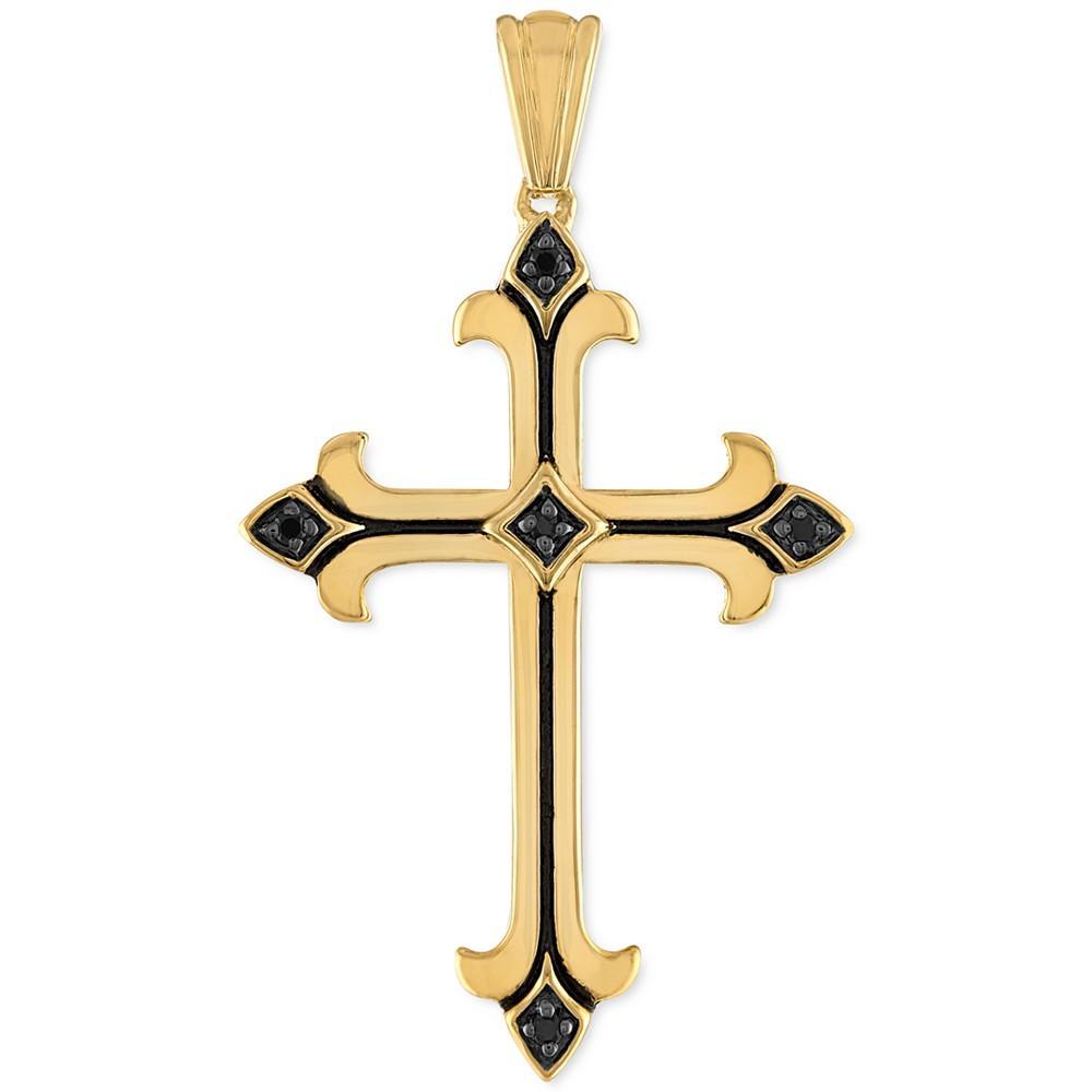 商品Esquire Men's Jewelry|Black Cubic Zirconia Cross Pendant in 14k Gold-Plated Sterling Silver, Created for Macy's,价格¥1718,第1张图片