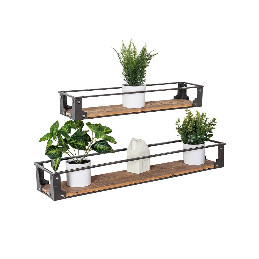 Floating Decorative Metal and Wood Wall Shelf, Set of 2商品第6张图片规格展示