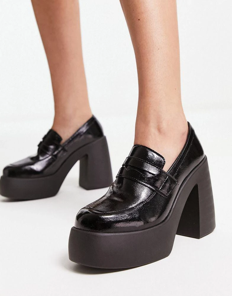 商品ASOS|ASOS DESIGN Palette chunky high heeled loafers in black,价格¥117,第1张图片