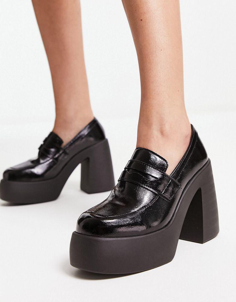 商品ASOS|ASOS DESIGN Palette chunky high heeled loafers in black,价格¥355,第1张图片
