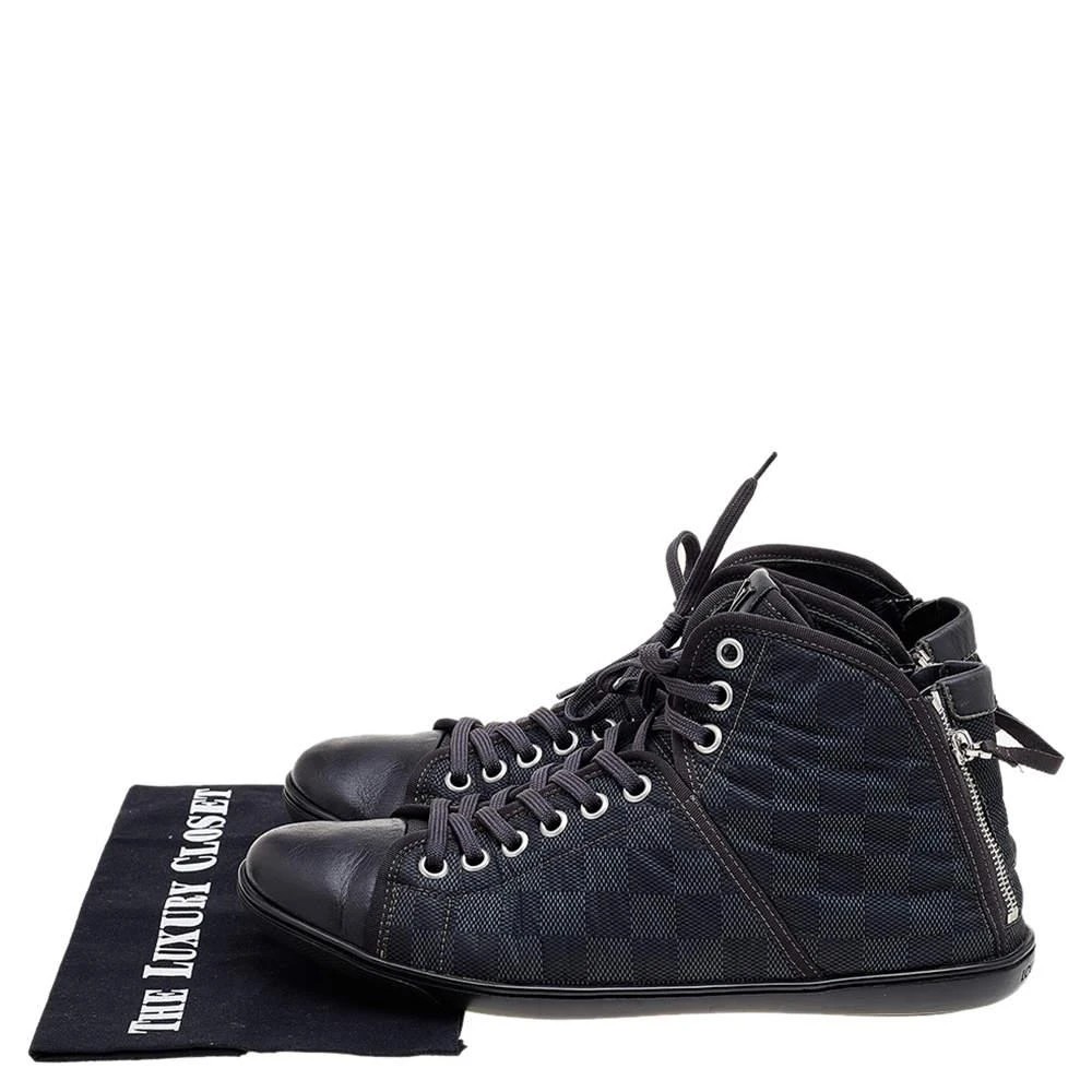 Louis Vuitton Black/Grey Damier Graphite Fabric And Leather Trim Zip Up High Top Sneakers Size 44 商品