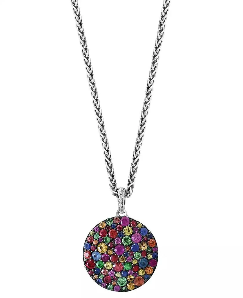 商品Effy|EFFY® Multi-Sapphire (2-5/8 ct. t.w.), Tsavorite (1/2 ct. t.w.) & Diamond Accent Pavé Disc 18" Pendant Necklace in Sterling Silver,价格¥3027,第1张图片