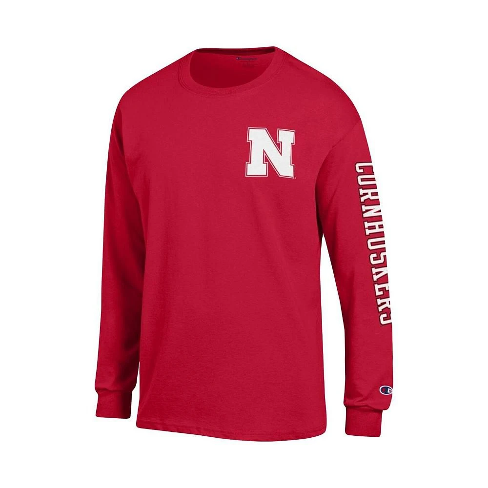 商品CHAMPION|Men's Scarlet Nebraska Huskers Team Stack Long Sleeve T-shirt,价格¥299,第2张图片详细描述