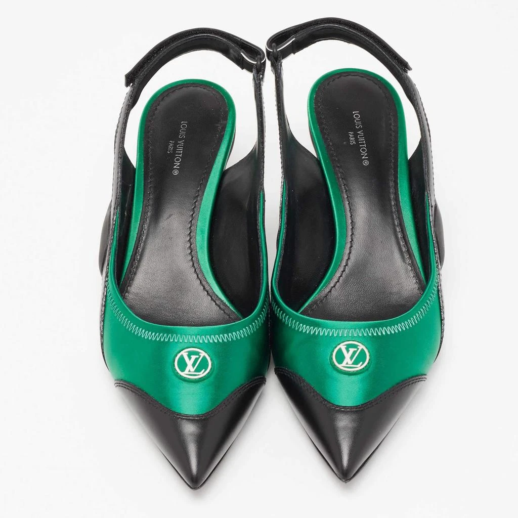 商品[二手商品] Louis Vuitton|Louis Vuitton Green/Black Satin, Mesh and Leather Archlight Slingback Pumps Size 38,价格¥5893,第3张图片详细描述