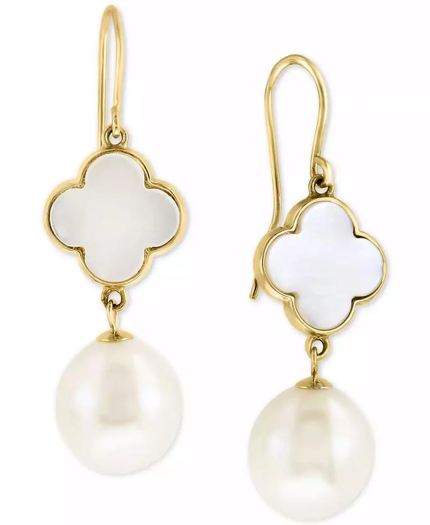 商品Effy|EFFY® Mother-of-Pearl & Freshwater Pearl (9-1/2mm) Drop Earrings in 14k Gold,价格¥10466,第1张图片