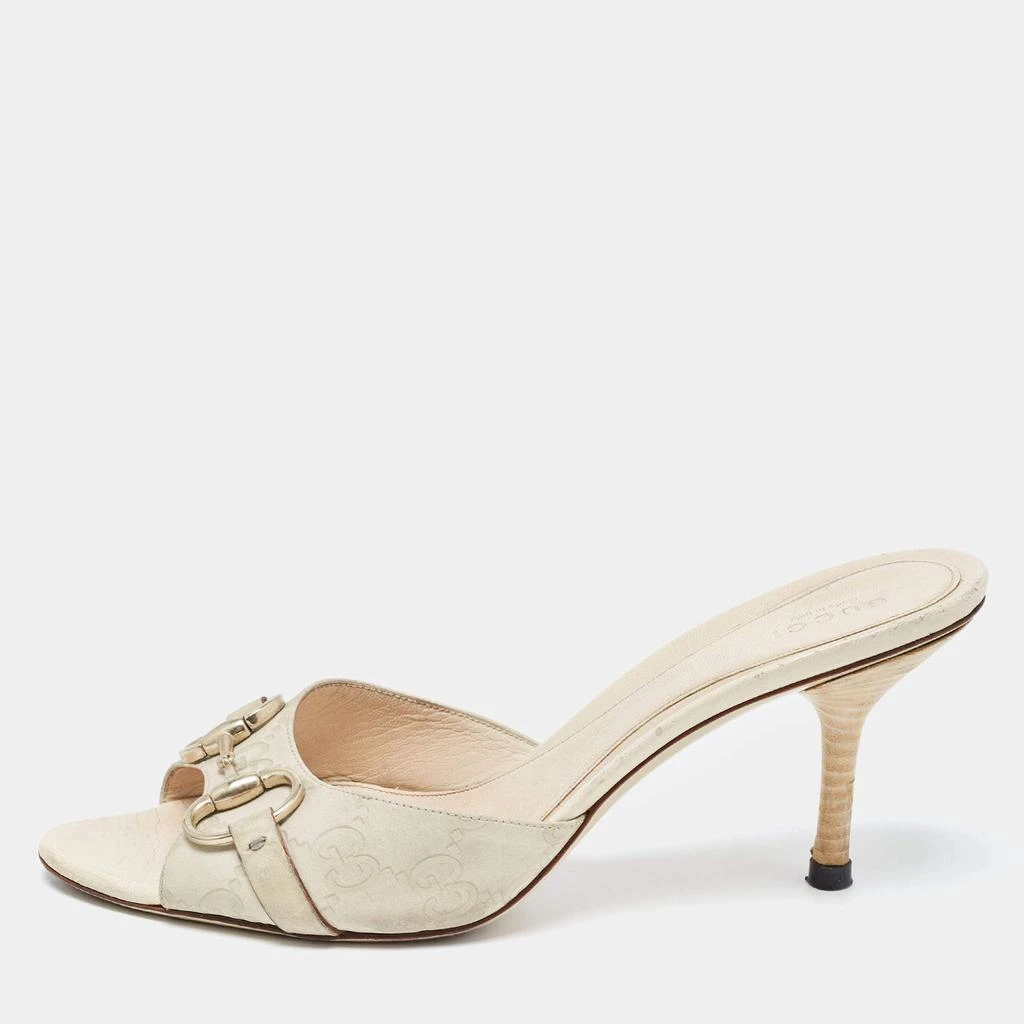 商品[二手商品] Gucci|Gucci Cream Leather Hollywood Horsebit Slides Size 38.5,价格¥1586,第1张图片