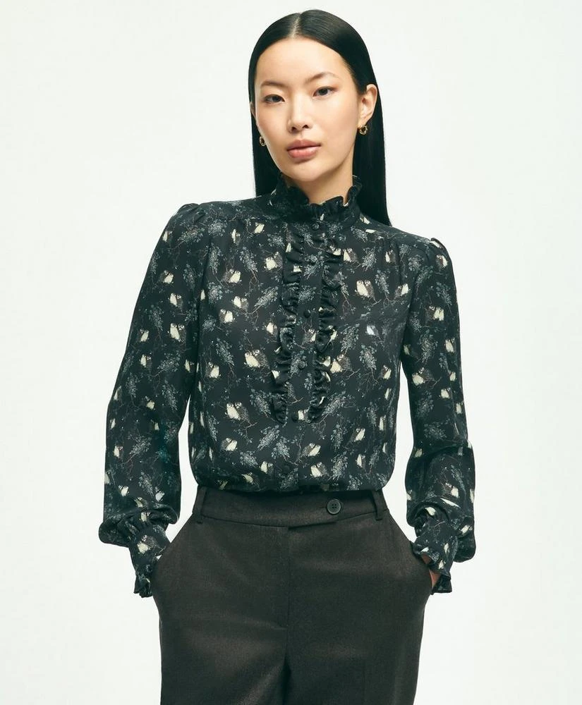 商品Brooks Brothers|Creped Owl Print Blouse,价格¥1366,第1张图片