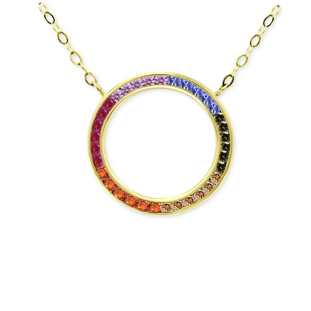 商品Giani Bernini|Rainbow Cubic Zirconia Open Circle Pendant Necklace in 18k Gold-Plated Sterling Silver, 16" + 2" extender, Created for Macy's,价格¥209,第1张图片
