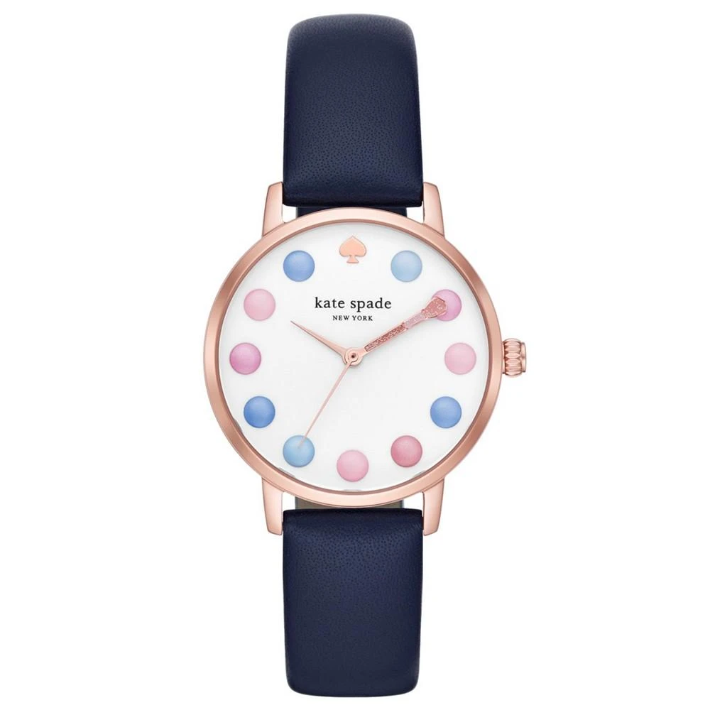 商品Kate Spade|Women's Metro Three-Hand Make-Up Navy Leather Watch 34mm,价格¥764,第1张图片