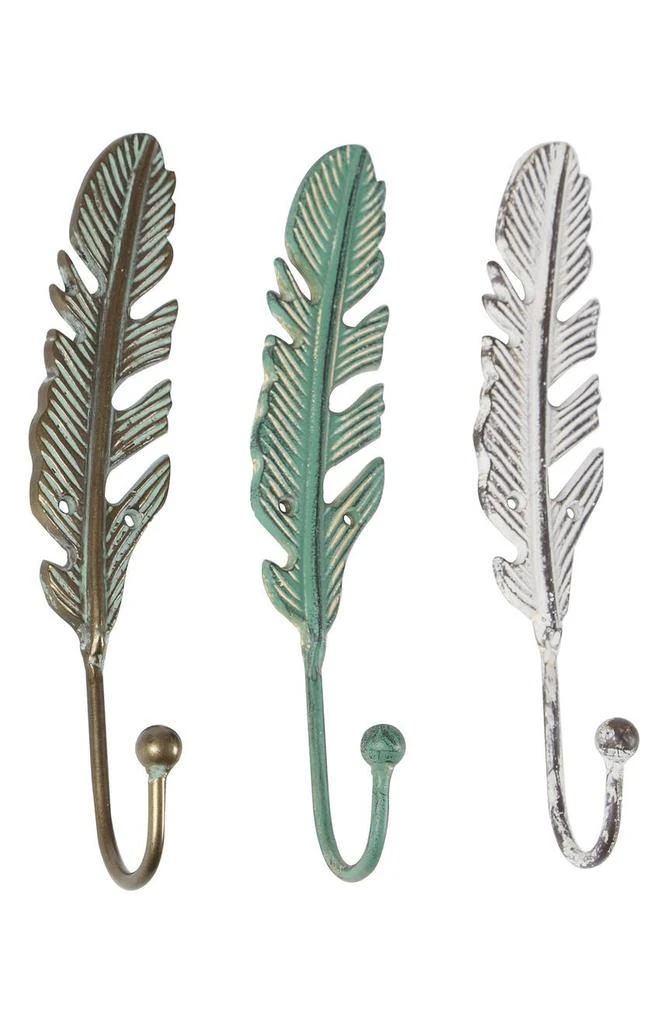 商品GINGER BIRCH STUDIO|Teal Metal Feather Single-Hanger Bird Wall Hook - Set of 3,价格¥206,第1张图片