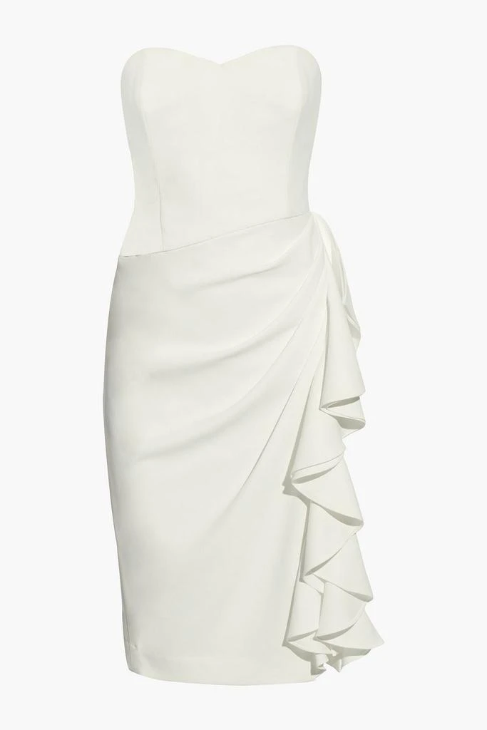 商品Badgley Mischka|Strapless draped ruffled stretch-crepe dress,价格¥1121,第1张图片