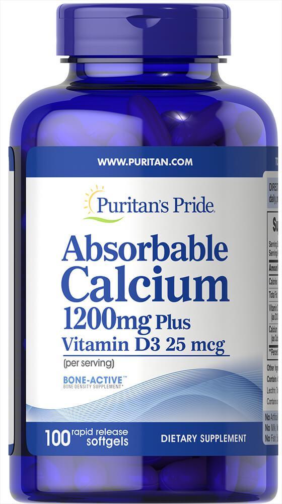 商品Puritan's Pride|Absorbable Calcium 1200 mg w. Vitamin D3 100 Softgels,价格¥111-¥222,第1张图片