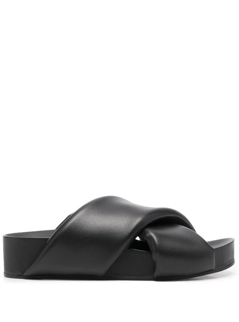 Jil Sander Womans Black Leather Crossed Straps Mules商品第1张图片规格展示